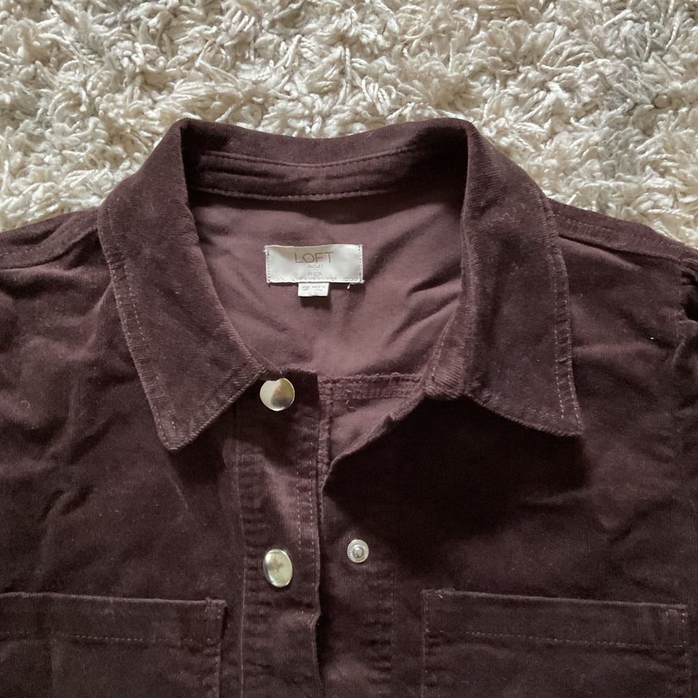 Loft Outlet Brown Corduroy Snap Front Jacket Womens Small Petite SP Utility - Picture 7 of 13